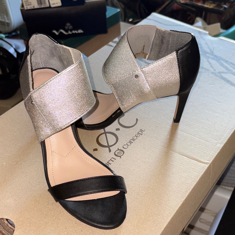 Charles David Black and Silver Heels